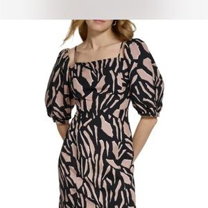 DKNY Black and Pink Long Sleeve Dress